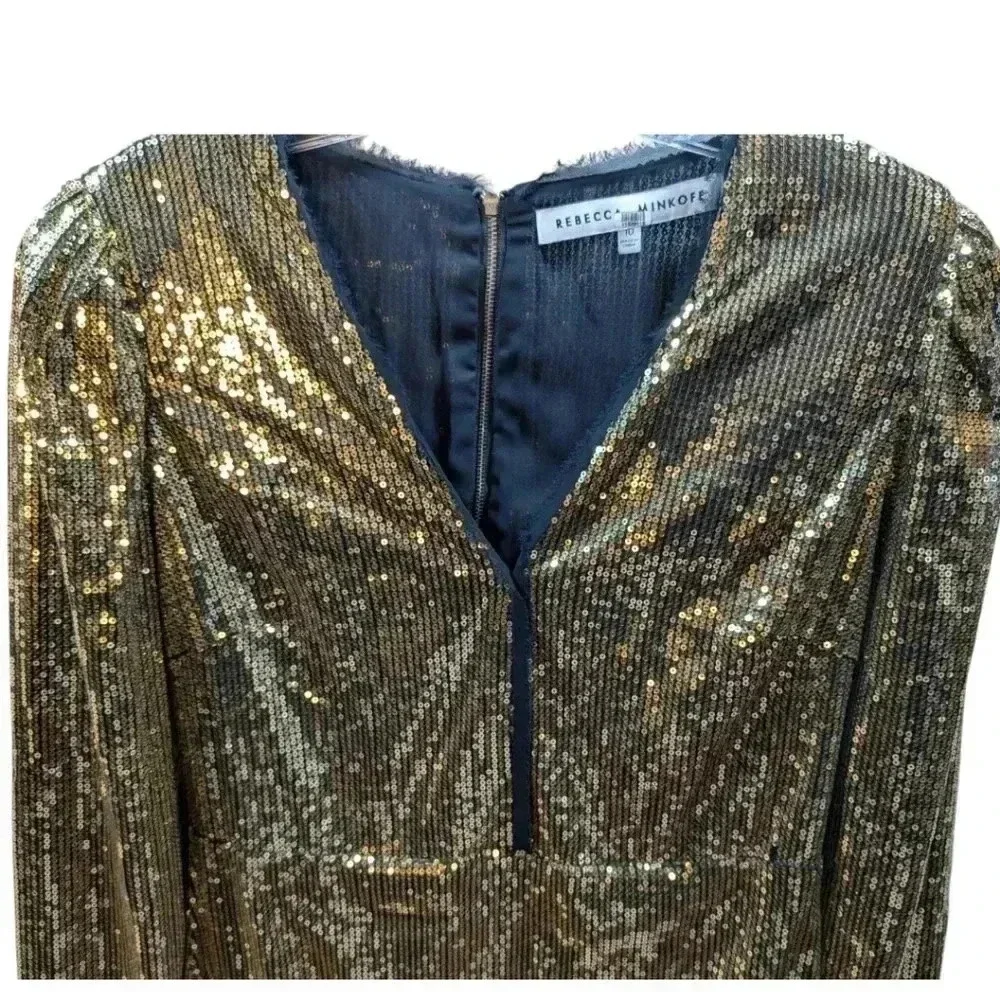 Rebecca Minkoff $248.00 Gold Sequin Sydney Dress, Size 10 Gold - Picture 8 of 12
